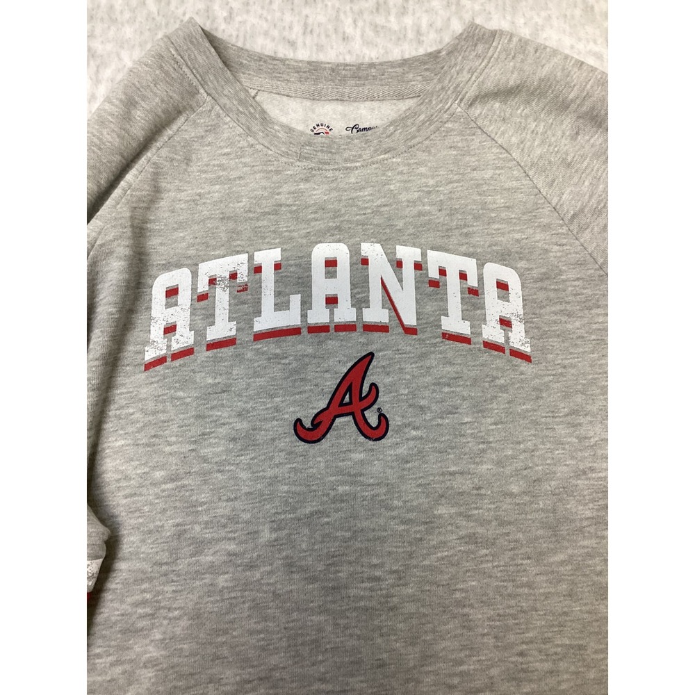 Atlanta Braves MLB Sweatshirt Womens Medium Gray Raglan Sleeve Campus Lifestyle - Picture 2 of 7